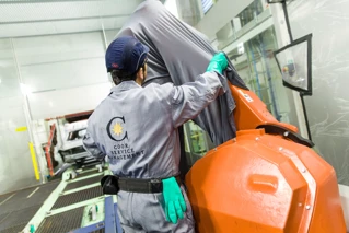 Man working on robot