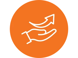 Pictogram van hand met stijgende pijl erboven