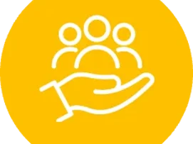 Pictogram van hand met mensen erboven